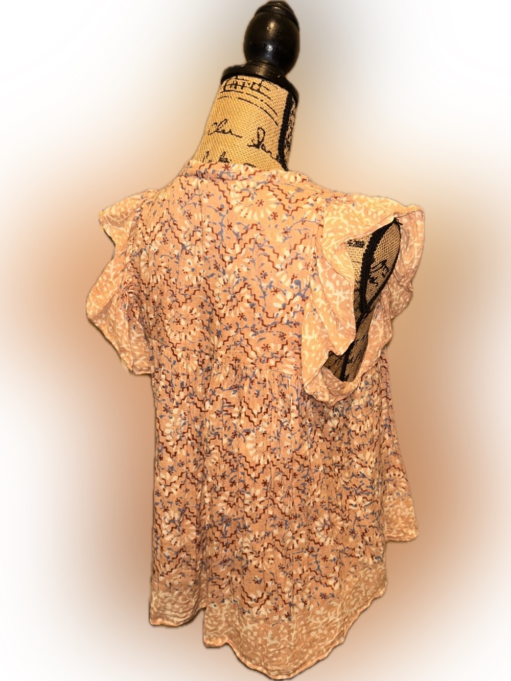 Ulla Johnson Peach Flutter Sleeve Airy Cotton Gauze Boho Cottage Tassel Top 8 - Picture 5 of 15